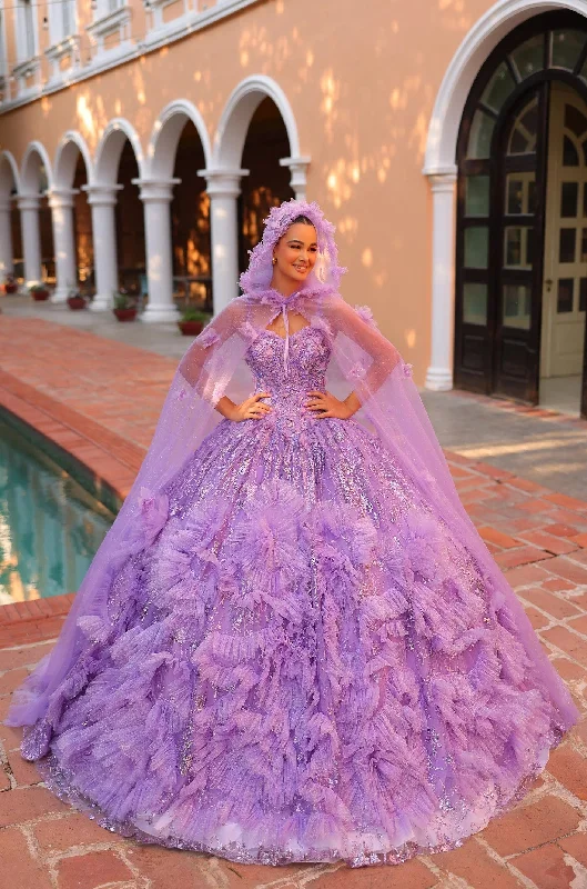 Big Savings Amarra 54314 Ball Gown Long 3D Floral Applique Detachable Cape Quinceanera Dress