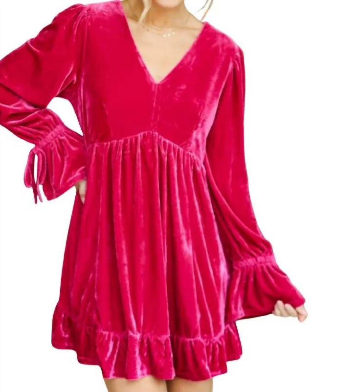 Special Offers Velvet Mini Dress In Fuschia Pink