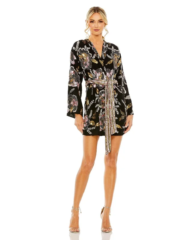 Premium Style Offers Mac Duggal 93817 Beaded Floral Robe Short Dress