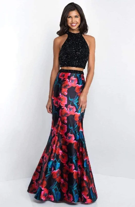 Holiday Glam Blush - 11509 Two Piece Beaded Halter Floral Mermaid Gown