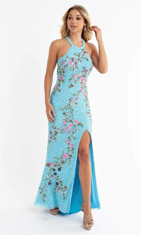 Unbeatable Deals Primavera Couture - 3726 Halter Neckline Floral Sequin Gown