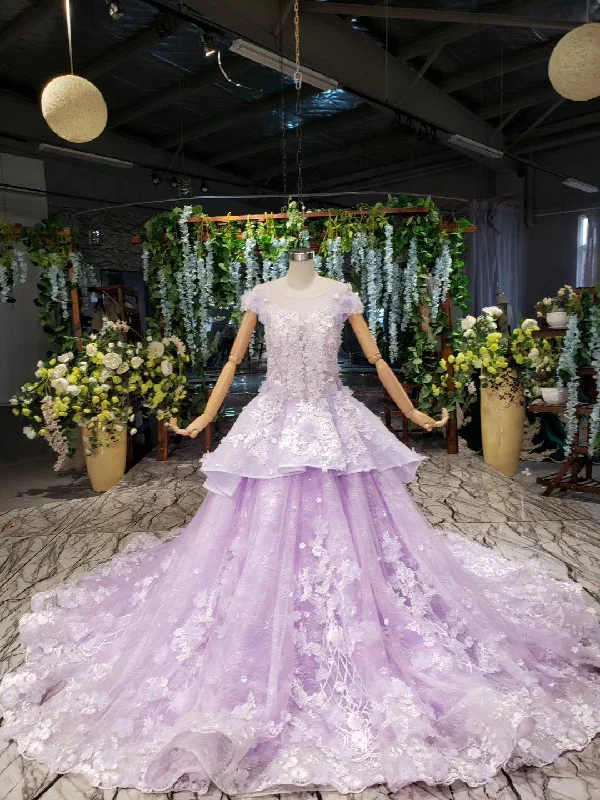 Classy Style Discounts Lilac Quinceanera Dresses Ball Gown Vintage Wedding Dress With Appliques Beading PO326