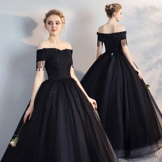 Limited-Time Offer Black Lace Floor Length Off Shoulder Short Sleeves Formal Wedding Occasion prom Dress  cg6800