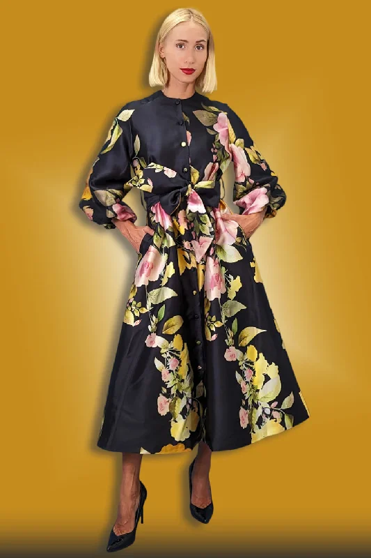 Mega Sale Long Sleeve Floral Print Button Down Dress