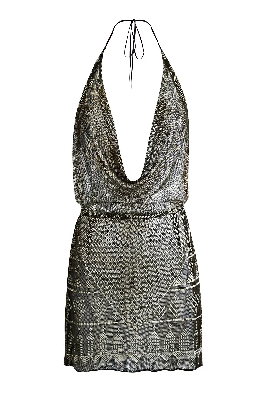 Summer Fashion 1920's Egyptian Black Cowl Neck Mini Dress