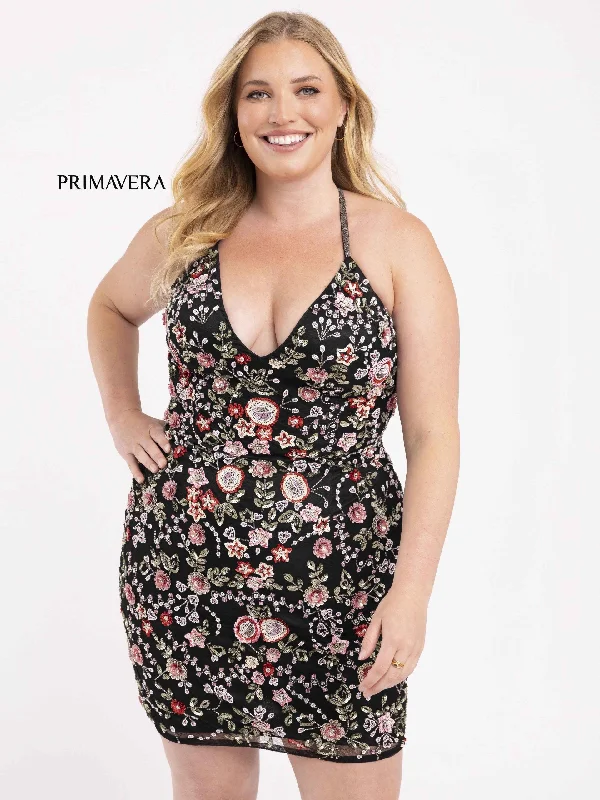 Sporty Fashion Offers Primavera Couture 14060 Plus Size Short Fitted Floral Cocktail Dress