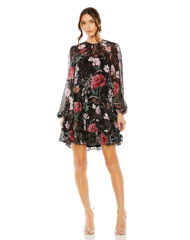 Massive Selection Sale Mac Duggal 55075 Short Floral Print Long Sleeve Cocktail Dress