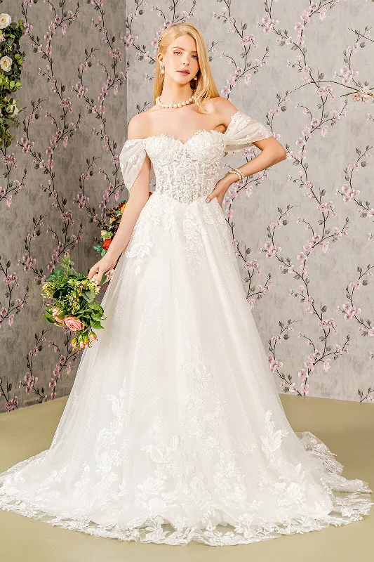 Affordable Trendy Fashion Off Shoulder Short Sleeve Wedding Gown by GLS Gloria GL3480