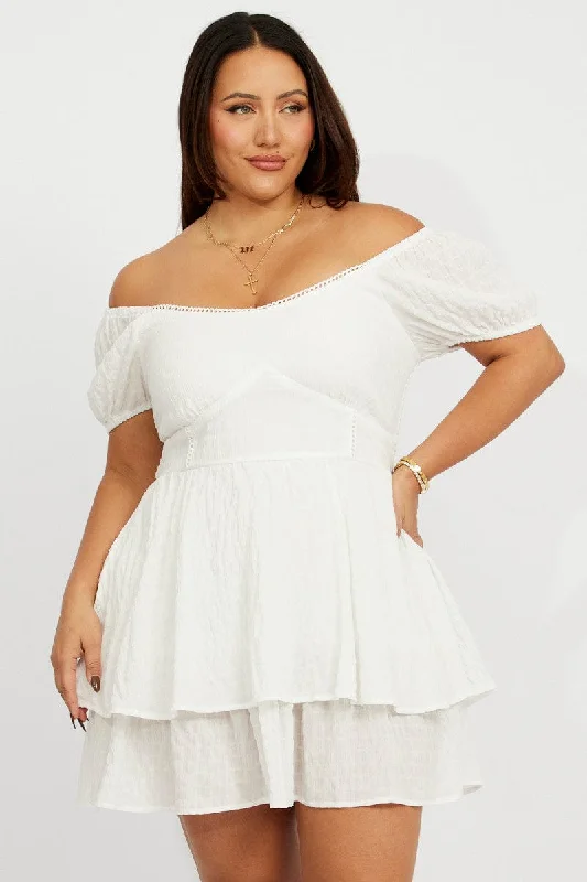 Sophisticated Style Offers White Picot Trim Milkmaid Mini Dress