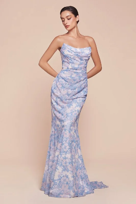 Style Upgrade Cinderella Divine 7445 Long Formal Floral Print Prom Dress