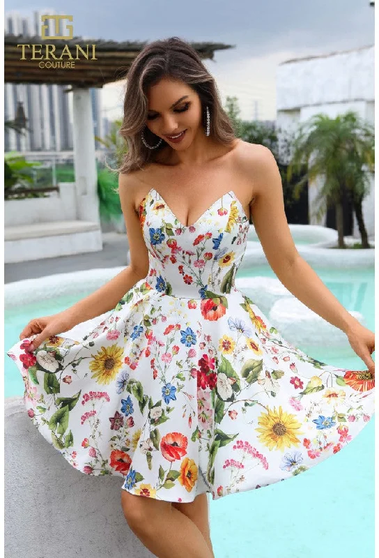 End Of Season Sale Terani Couture 251P4374 Homecoming A Line Floral Short Prom Dress