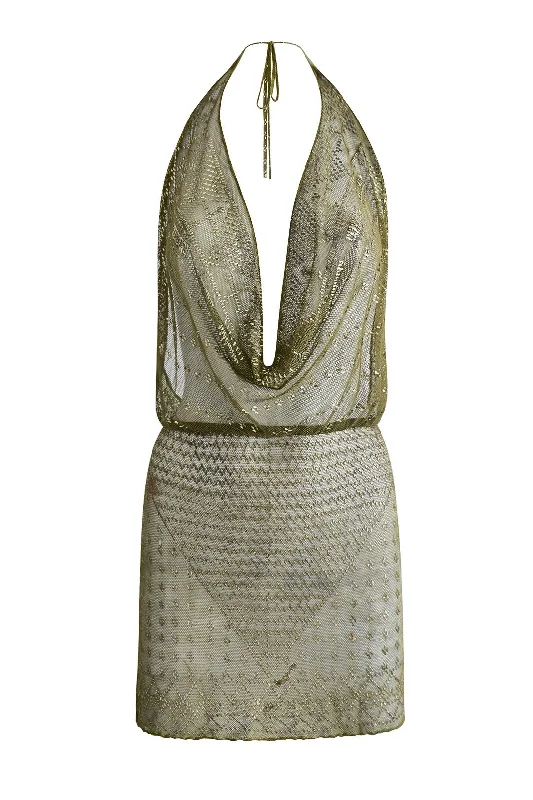 Latest Fashion 1920's Egyptian Olive Green Mini Dress