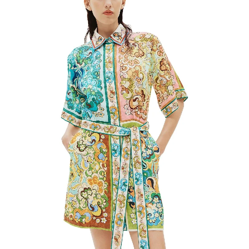 Trendy Street Style Womens Printed Elbow Sleeve Mini Dress