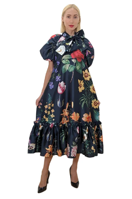 Stylish Statements Puff Sleeve Floral Print Midi Dress