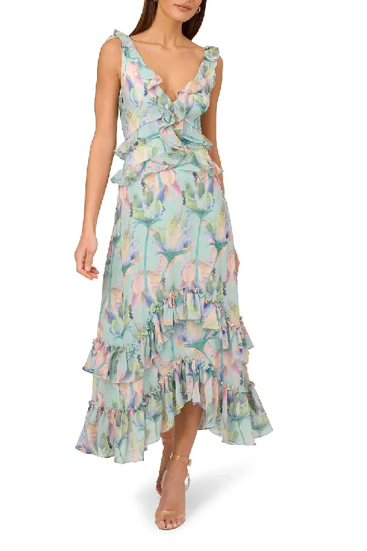 Affordable Trendy Fashion Adrianna Papell ADAE211173 High Low Floral Print Formal Prom Dress