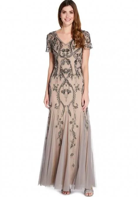 On-Trend Fashion Offers Adrianna Papell AP1E204586 Long Formal Short Sleeve Evening Dress