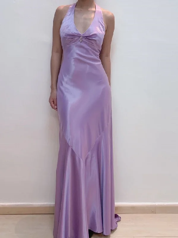 Urban Style Promotions Elegant Lilac Halter Sheath Satin Long Party Dress Wedding Guest Dress, D374