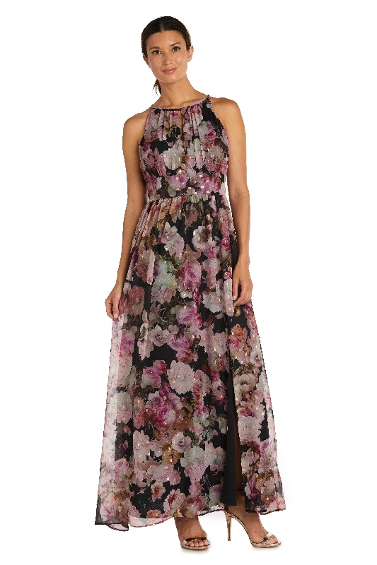 Find Your Unique Flair R&M Richards 9072 Long Halter Floral Print Dress