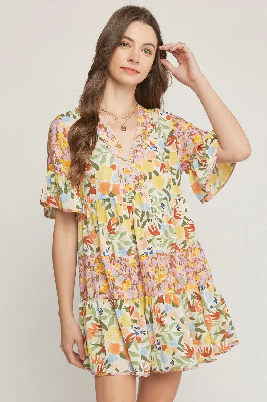 Timeless Elegance Sale Mixed Floral Ruffle Dress