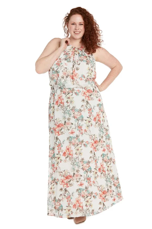 Exclusive Discounts R&M Richards 1121W Long Plus Size Halter Floral Maxi Dress