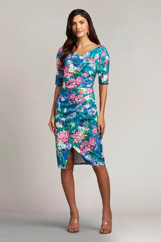 Big Discounts Tadashi Shoji CAK21028M - Floral Printed Midi Casual Dress