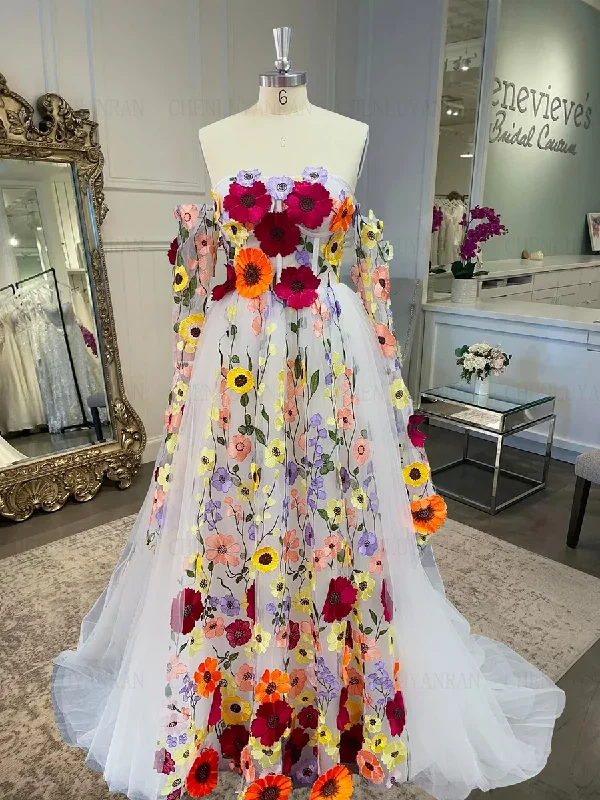 Luxury Fashion Flower Fairy Formal Party Dresses Women Short Sleeve Long Luxury Evening Gowns Lace A-Line Tulle Wedding Guest Dress