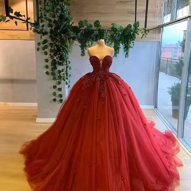 Shop Sales Sweetheart Ball Gown Quinceanera Dresses Fashion Handmake Flower Appliques Floor-Length Formal Wedding Party Gowns