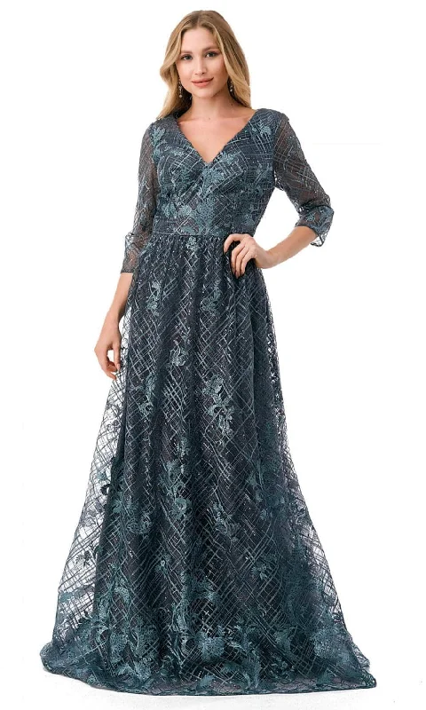 Flash Sale Now Aspeed Design M2735F - Quarter Sleeve Lattice Print Evening Gown