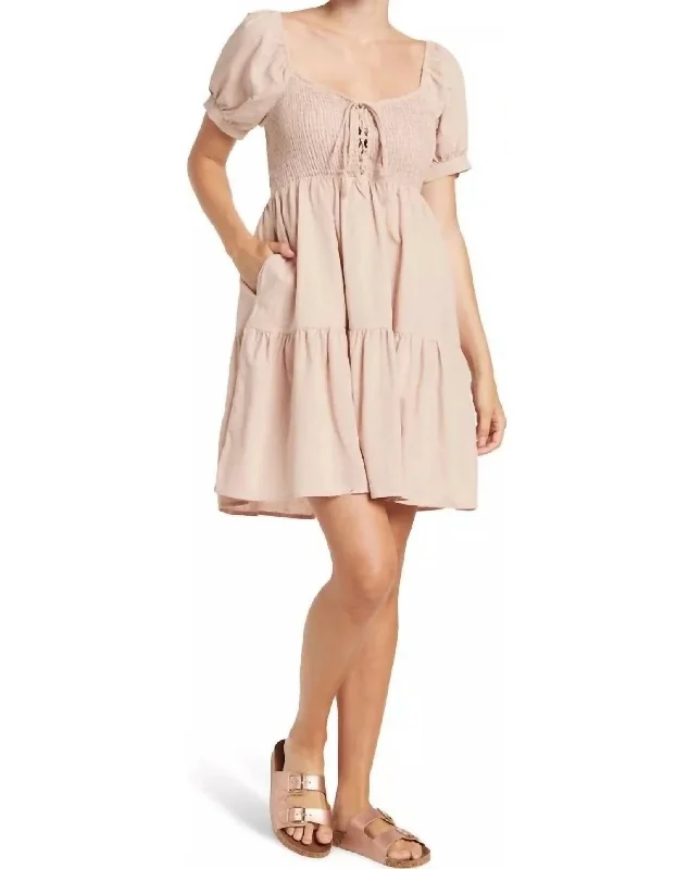 Elevated Casual Discounts Tiered Mini Dress In Taupe