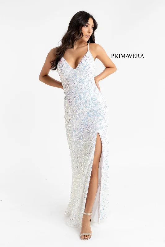 Sustainable Fashion Extravaganza Primavera Couture 3295 Size 4 Cream Prom Dress V Neckline Sequins long evening gown