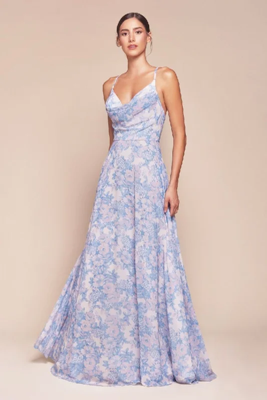 Style Redefined Cinderella Divine 7444 A Line Long Floral Print Formal Prom Dress