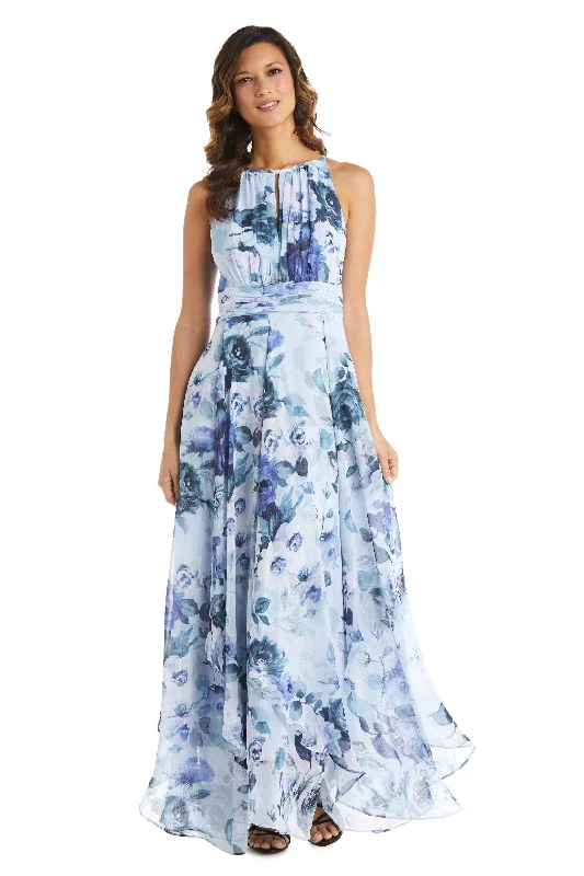 Special Offers, Don't Miss Blue 14 R&M Richards 7729 Long Halter Formal Floral Dress Sale