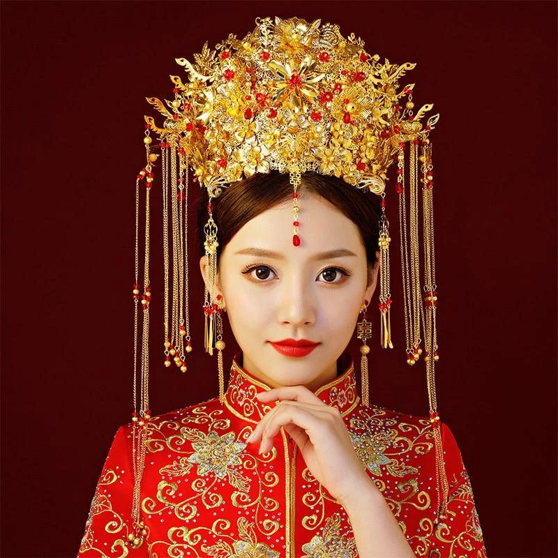 Relaxed Style Deals Vintage Chinese  Gold Bridal Headdress Wedding Gilding Coronet Hair Jewelry Tiara