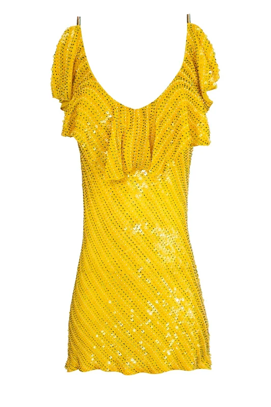 Quick Grab Deals Ruffle Beaded Sequin Mini Dress