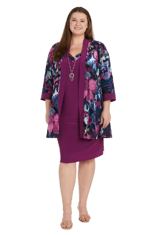 Seasonal Style Discounts R&M Richards 1518W Plus Size Floral Print Short Dress