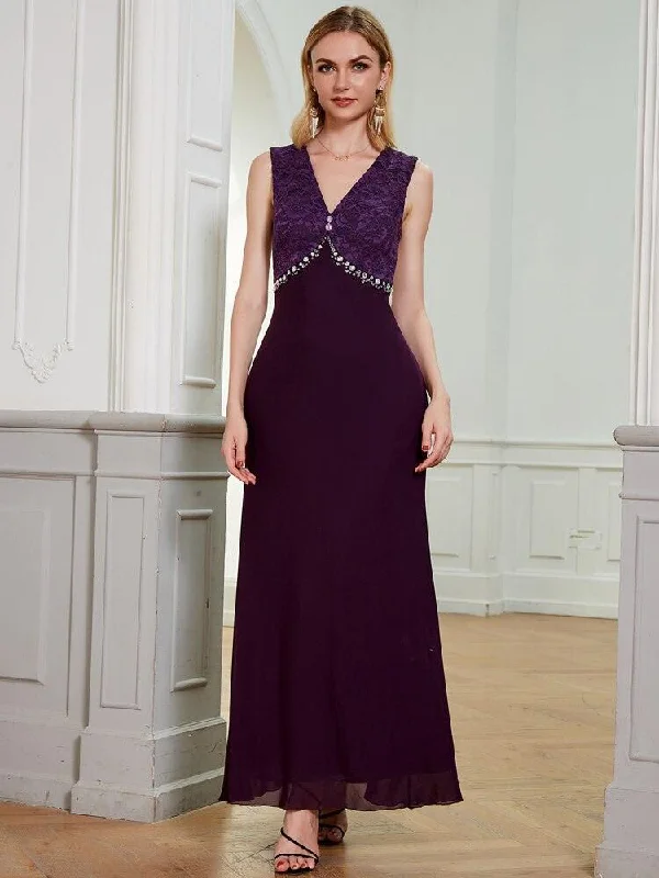 Huge Price Cut Wedding Party Gown Plunge V Neck Backless Beading Lace Evening Dresses Purple 529