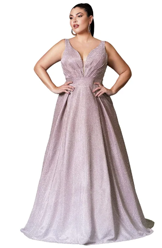 Ends Soon Cinderella Divine - 9174C Deep V-neck Pleated A-line Gown