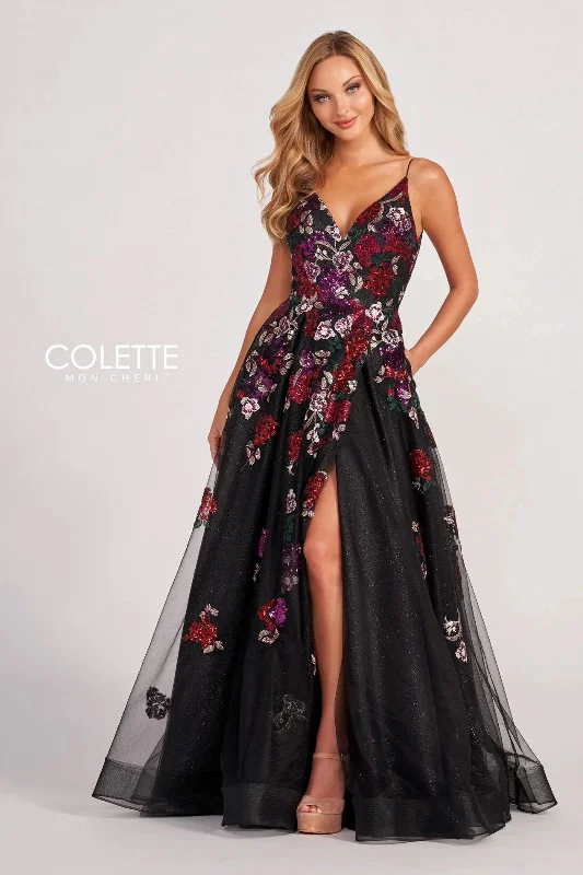 Cozy Chic Promotions Colette CL2069 Long Formal Floral Beaded Applique Prom Dress