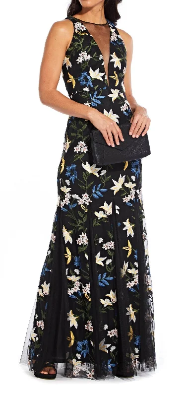 New In This Season Adrianna Papell AP1E204822 Long Sleeveless Floral Mesh Formal Dress