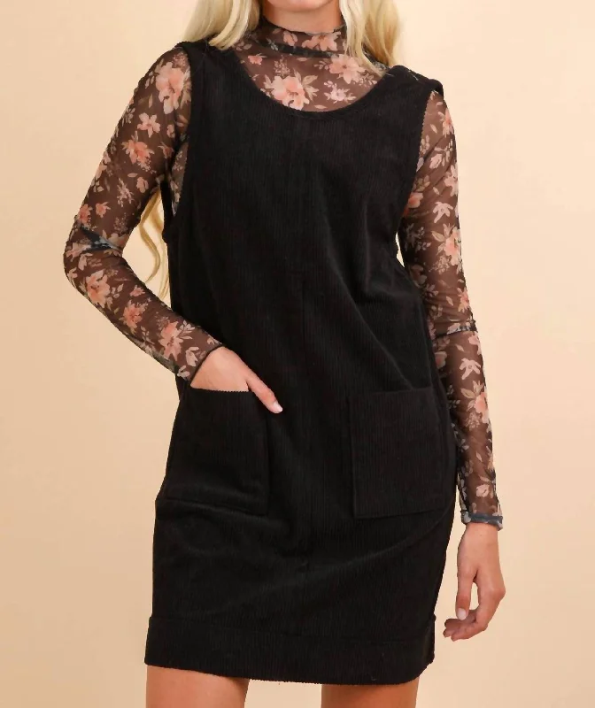 Modern Fashion Sale Corduroy Mini Dress In Black