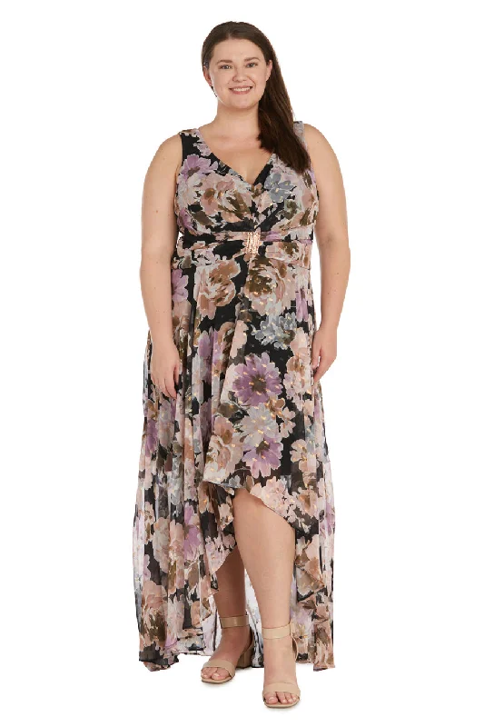 New In This Season R&M Richards 9804W Plus Size Floral Print High Low Dress