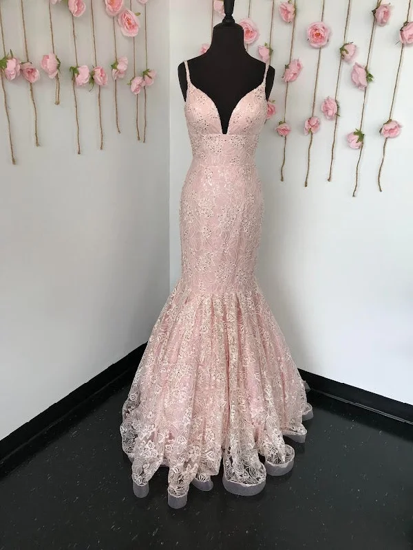 Limited Time Ashley Lauren 1743 size 4 Blush Mermaid lace prom dress embellished gown