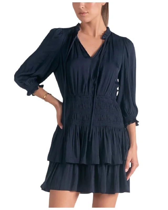 Seize Bargains Smocked Mini Dress In Navy