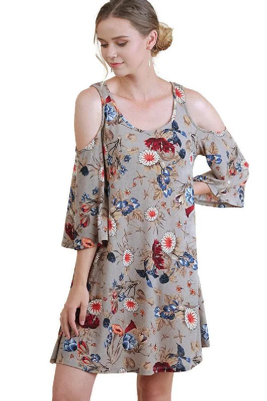 Trendy Styles Floral Cold Shoulder Dress, Latte