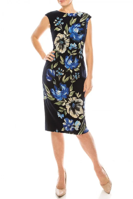 Fashion Sale Navy Blue 0 London Times Painted Floral Printed Sheath Dress Sale