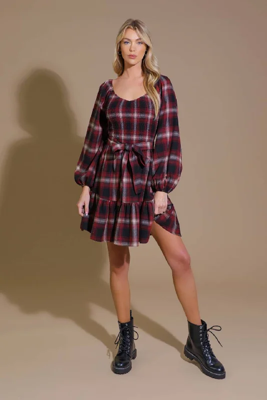 Elegant Style BE WITH YOU WOVEN PLAID MINI DRESS