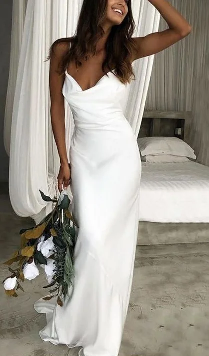 Evening Elegance Simple Sheath Spaghetti Straps Backless Beach Wedding prom Dress cg4767