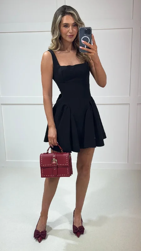 Mega Sales Valencia Black Bow Back Skater Mini Dress