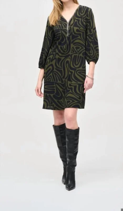 Special Offer For You Abstract Print Mini Dress In Black Green