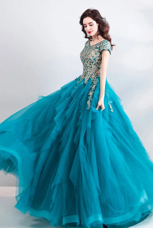 Enjoy Discount Charming Prom Dress,Tulle Prom Gown, A-Line Prom Dress,Appliques Wedding Gown   cg9456